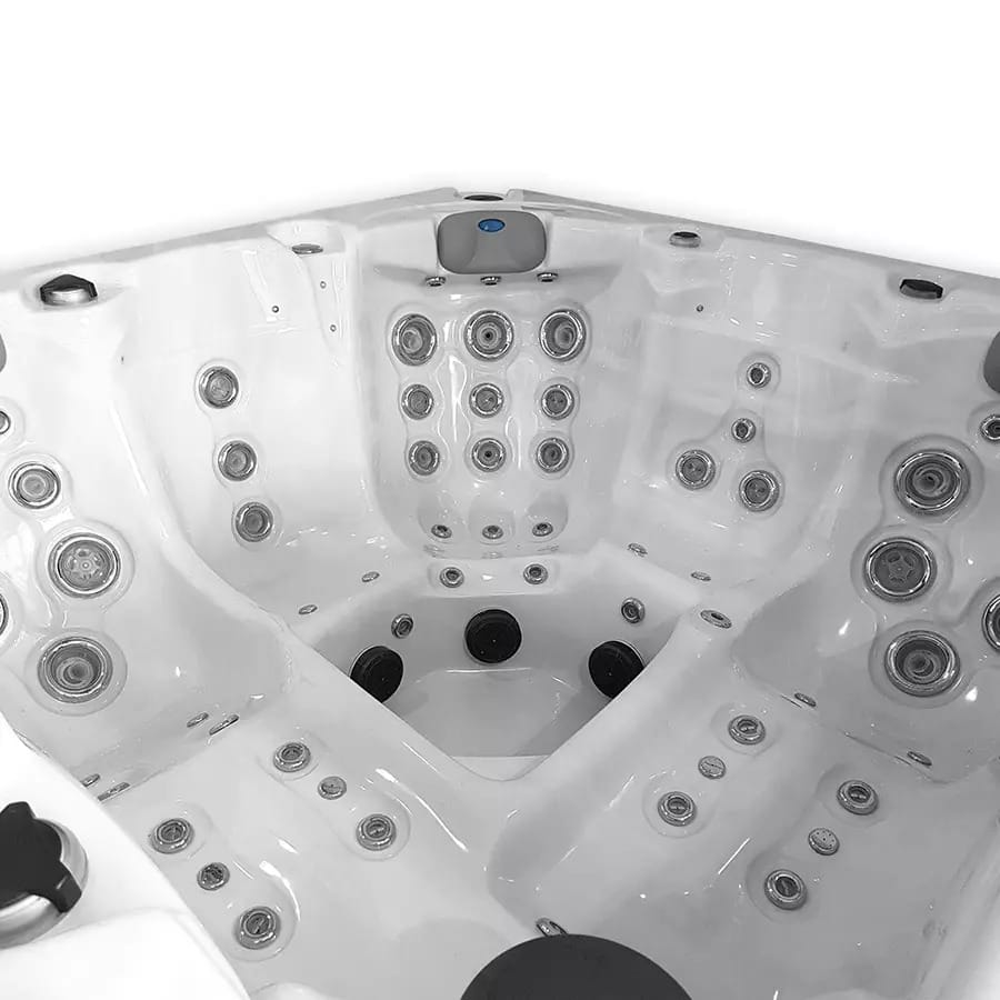 Close-up van massagejets en ledverlichting in de Fox Mystic spa